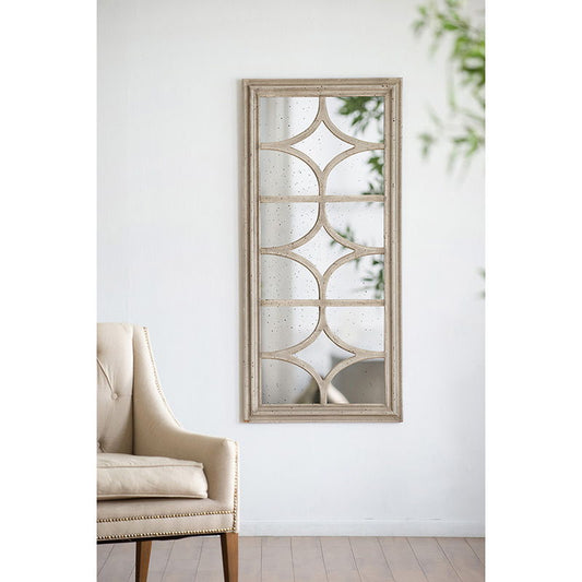Glister - Rectangular Mirror With Distressed Frame With Decorative Window Look, Vertical Or Horizontal - Cream