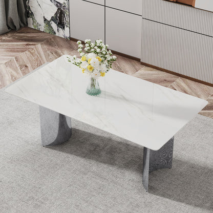Modern Minimalist Dining Table With Imitation Marble Glass Desktop And Metal Legs