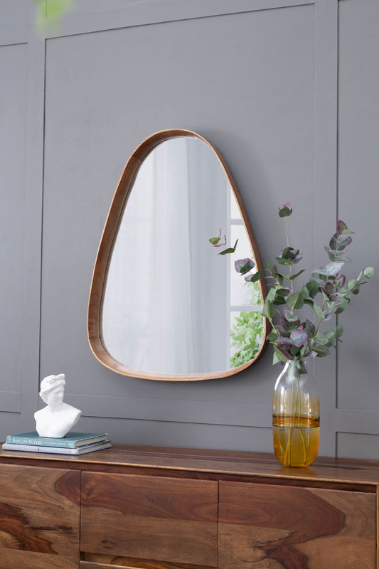 Irrgeular Mirror With Frame, Wall Mirror For Living Room Bathroom Entryway - Brown