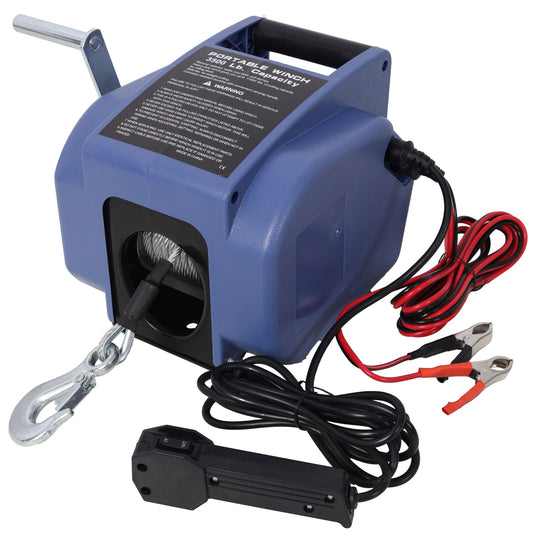 Reversible Electric 12V Trailer Winch For Boats Up To 5000 Lbs, Galvanized Wire Rope Casing - Blue