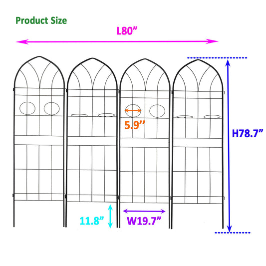 4 Pack Metal Garden Trellis Rustproof Trellis For Climbing Plants Outdoor Flower Support - Black
