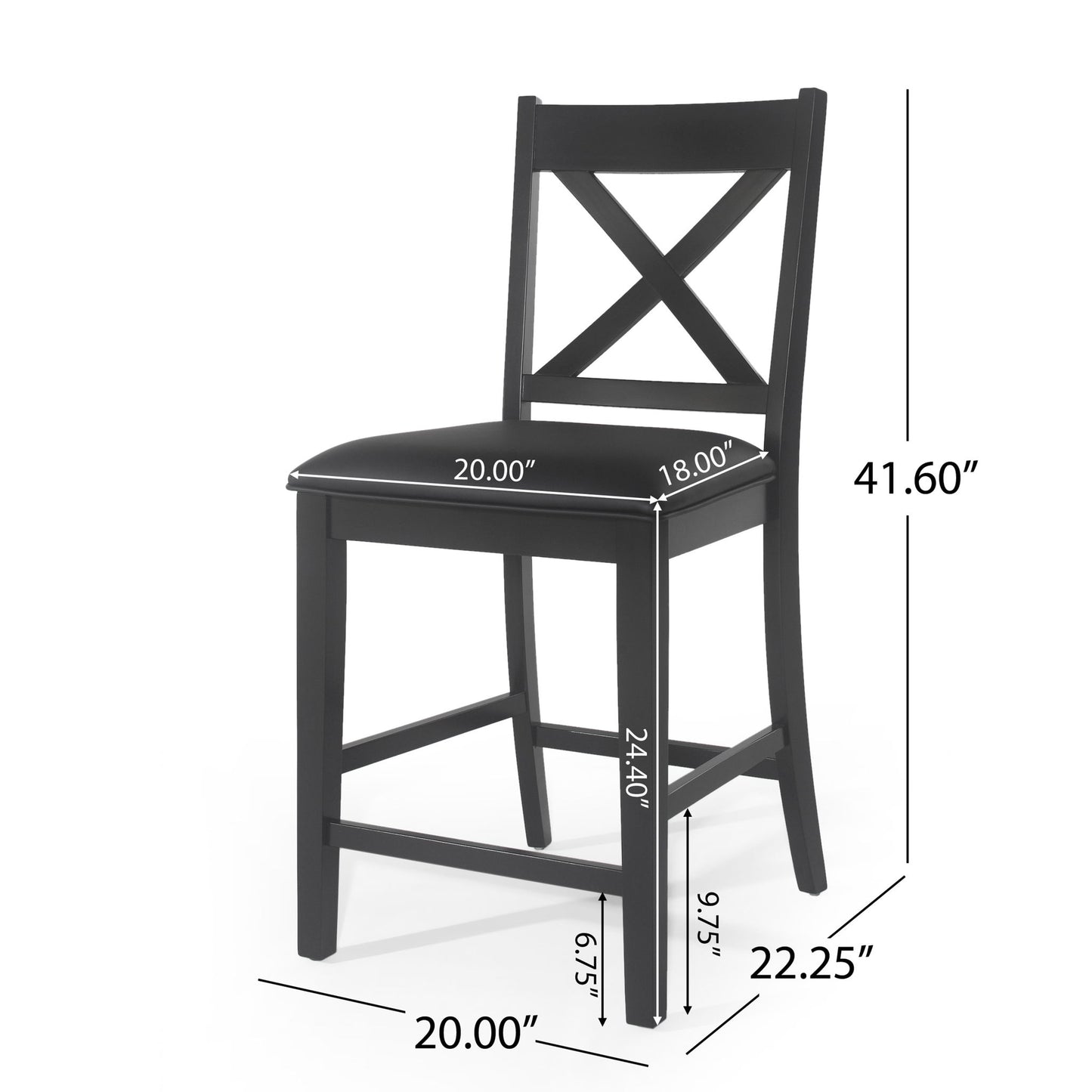 Farmhouse Style Counter Height Chair With Upholstered Seat