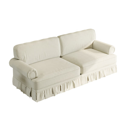 Luxuriously Comfortable Cloud Couch With Elegant Rolled Arms & Pleated Skirt Design