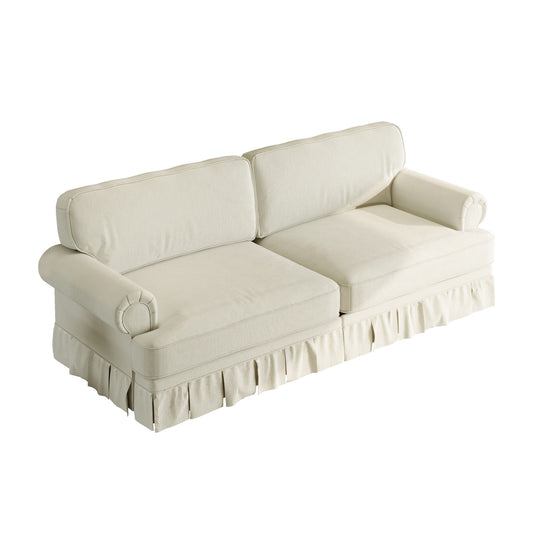 Luxuriously Comfortable Cloud Couch With Elegant Rolled Arms & Pleated Skirt Design