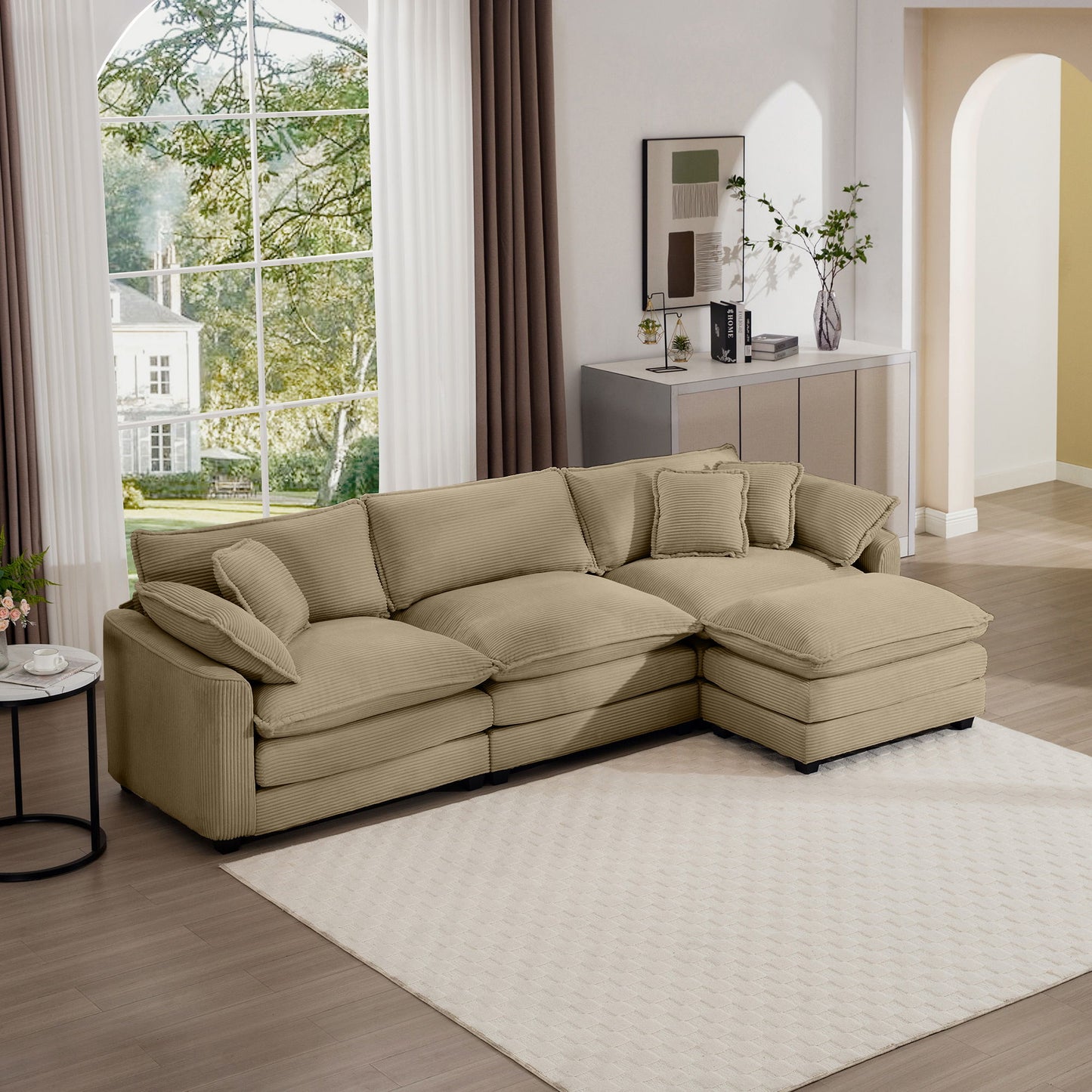 Modern Oversized Modular Cushion Sofa With Ottoman, Low Back, Deep Seating Sofa Set