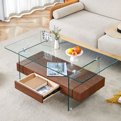 Modern 2 Tier Square Coffee Table, Elegant Marble Pattern