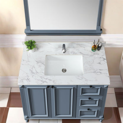 Elegant Bathroom Vanity Top With Rectangular Ceramic Sink And Backsplash