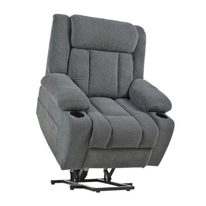 Power Lift Recliner Chair With Extended Footrest, Remote Control, Cup Holders, And Side Pockets