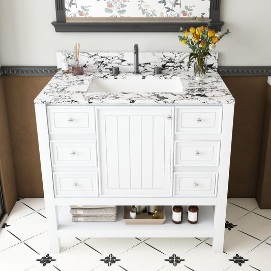 Bathroom Vanity Set With 3 Drawers And Storage Cabinet - White