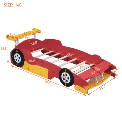 Race Car-Shaped Platform Bed With Wheels
