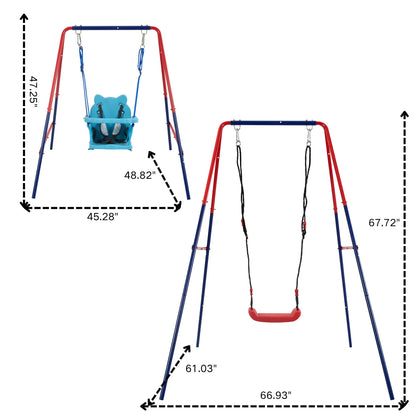 Xiunan Leisure - 2 In 1 Baby Swing Set Safe Playground Accessory - Blue / Red