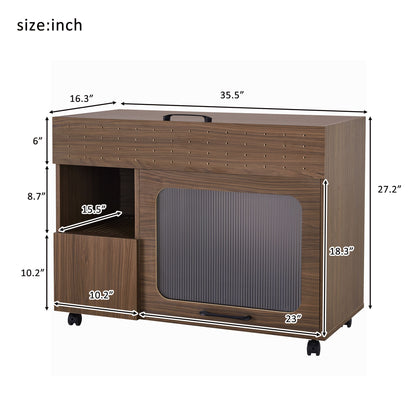 Furniture Style Multi Use Cat Litter Box House With Storage - Walnut