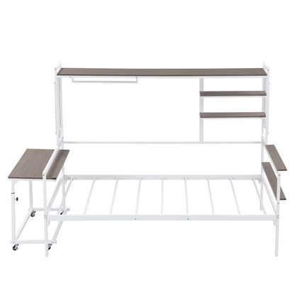 Daybed With Movable Desk, Grid, Shelves And Clothes Hanger