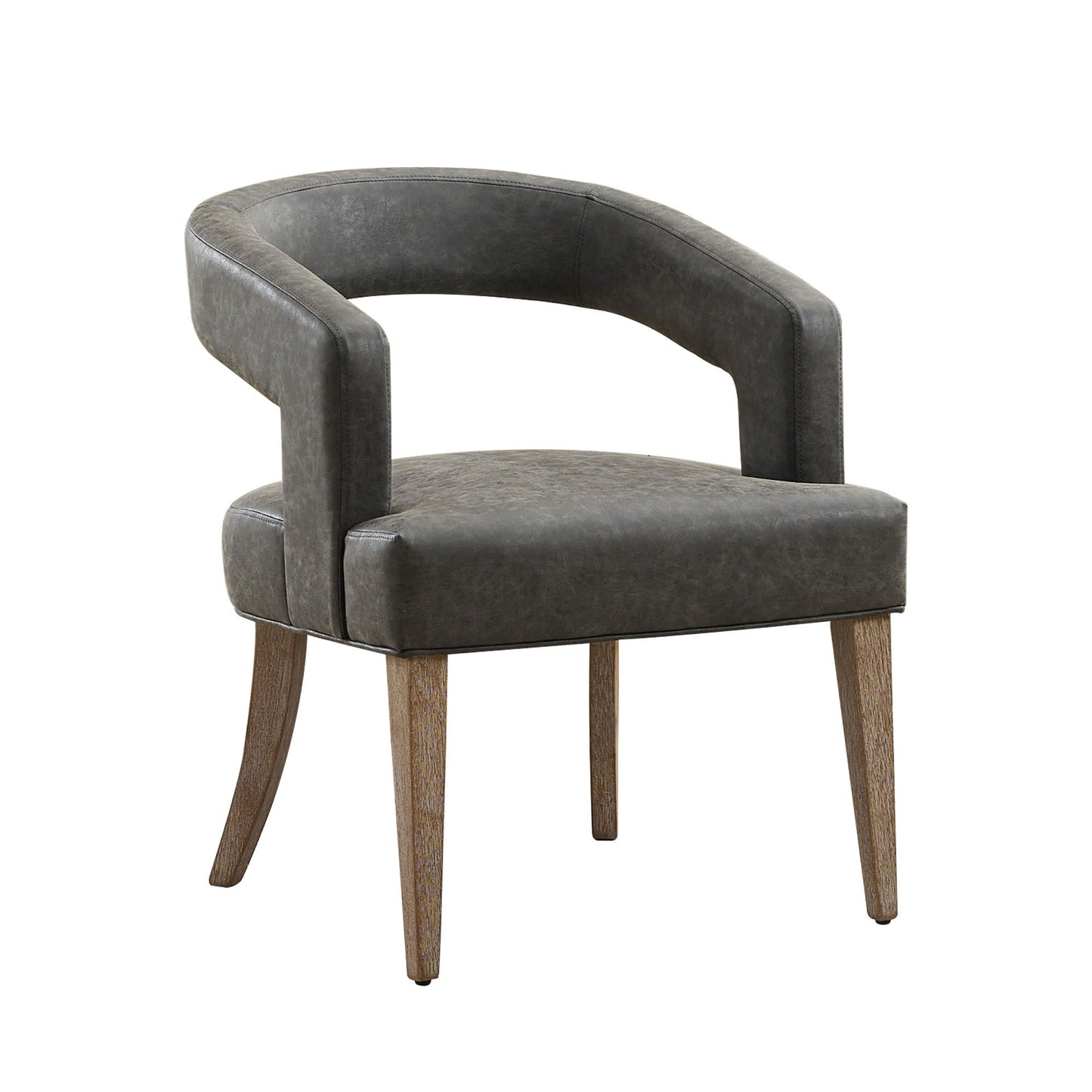 Wide Modern Barrel Open Back Upholstered Accent Chair With Weathered Solid Wood Legs