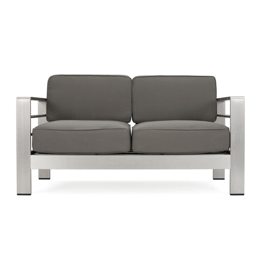 Outdoor Aluminum Loveseat With Cushion - Gray