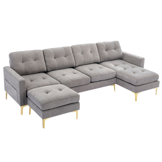 Modern L - Shape Convertible Sectional Sofa With Movable Ottoman
