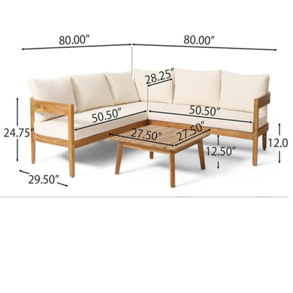 Brooklyn - Sofa Set Rounded Tuxedo Design - Teak / Beige