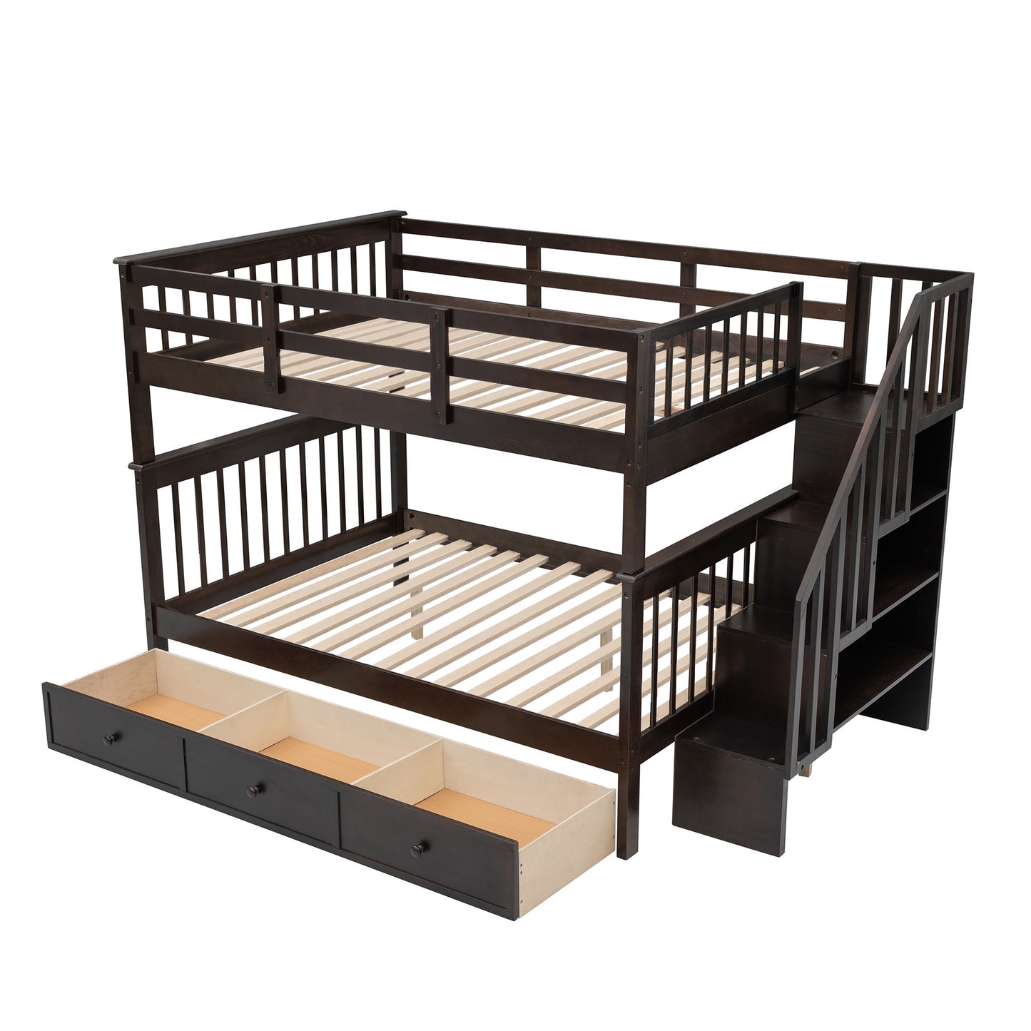 Stairway Bunk Bed With Storage And Guard Rail For Bedroom