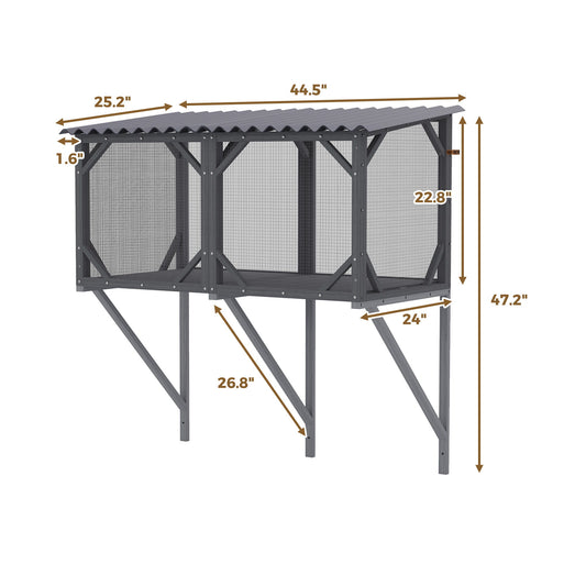 Premium Cat Window Box With Bug Proof Net For Large Indoor Cats Spruce Wood & Polyester - Antique Gray