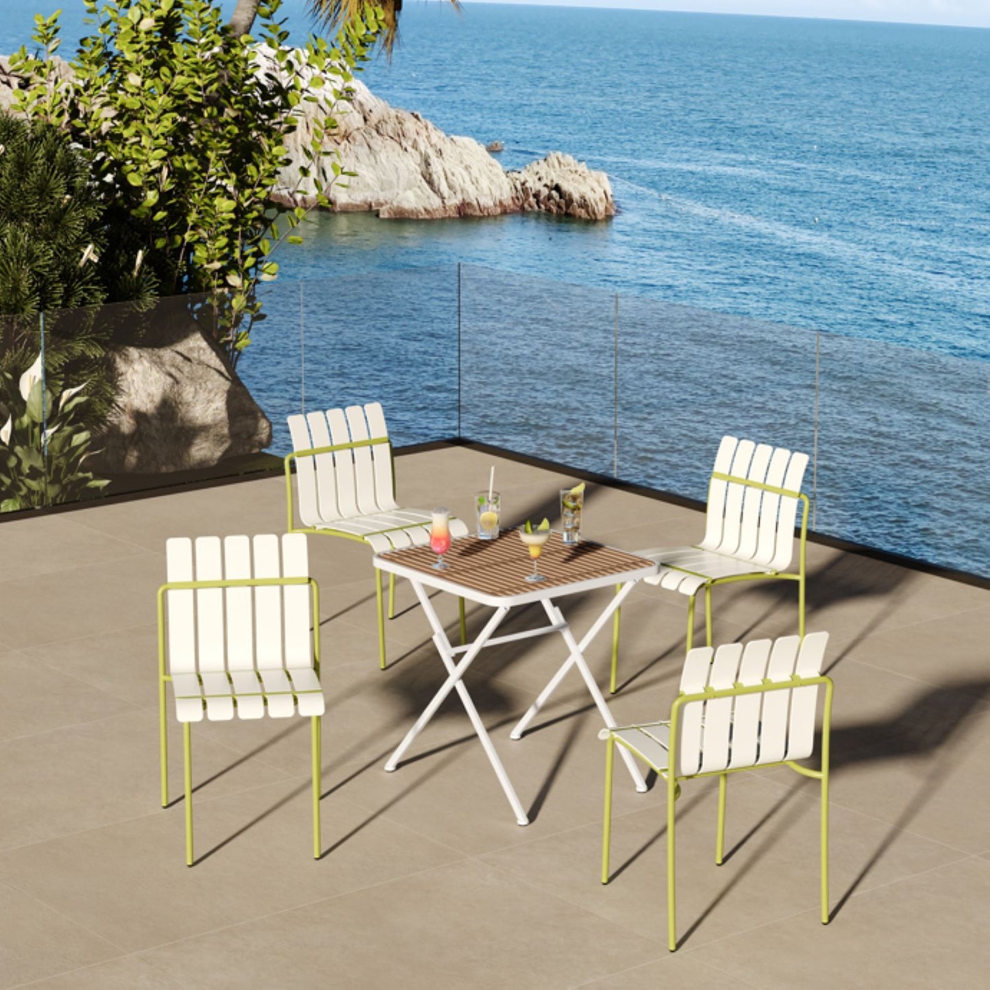 4 Piece Set Of Modern Color Block Designed Single Chairs With Folding Square Table