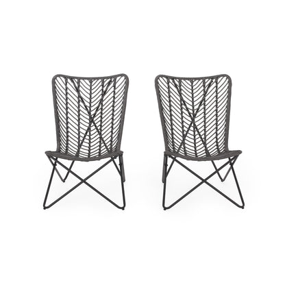 Outdoor Wicker Chair With Geometric Cross Base, (Set of 2) - Gray