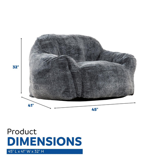 Living Room Bean Bag Sofa Chair With Memory Foam Fillings, Soft Upholstered Bean Bag Armchair - Black / Gray