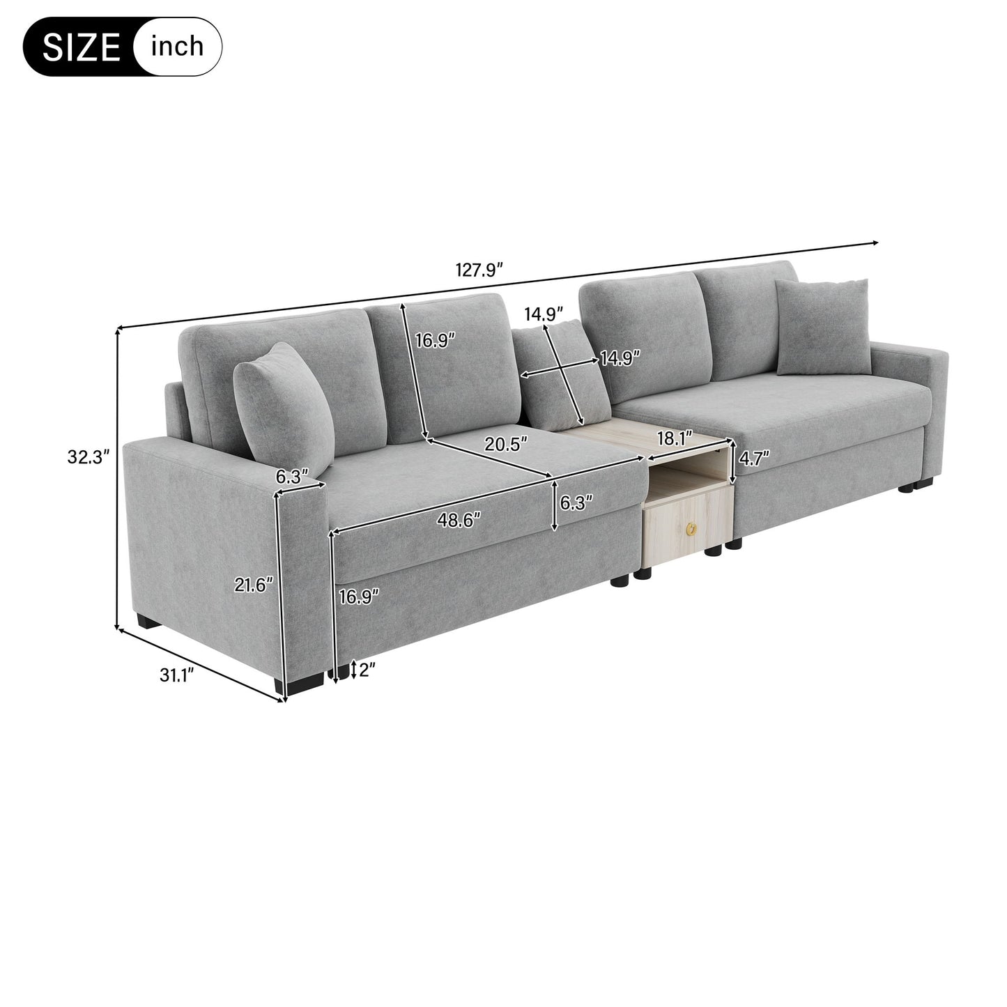 Modular Sofa Couch With Storage Armrest And Center Console