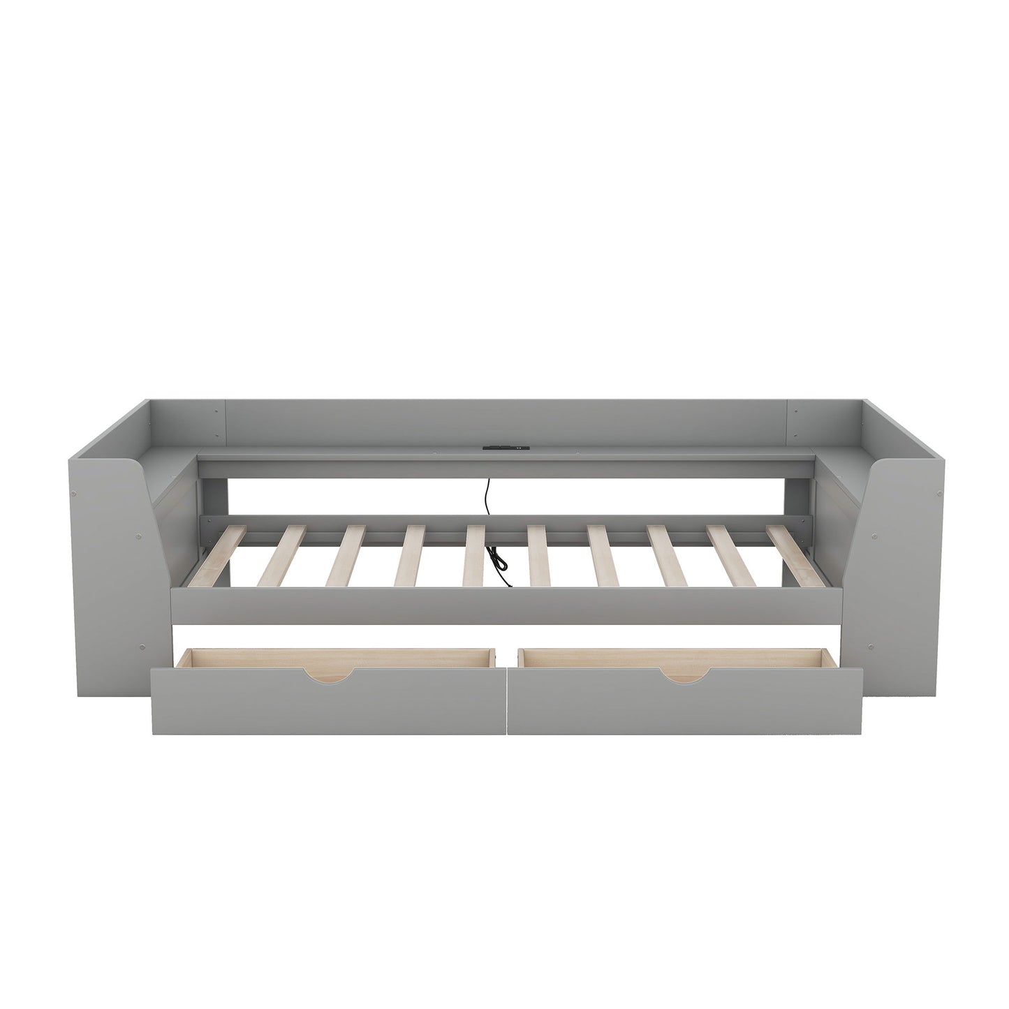 Daybed With Shelves, Drawers And Built In Charging Station