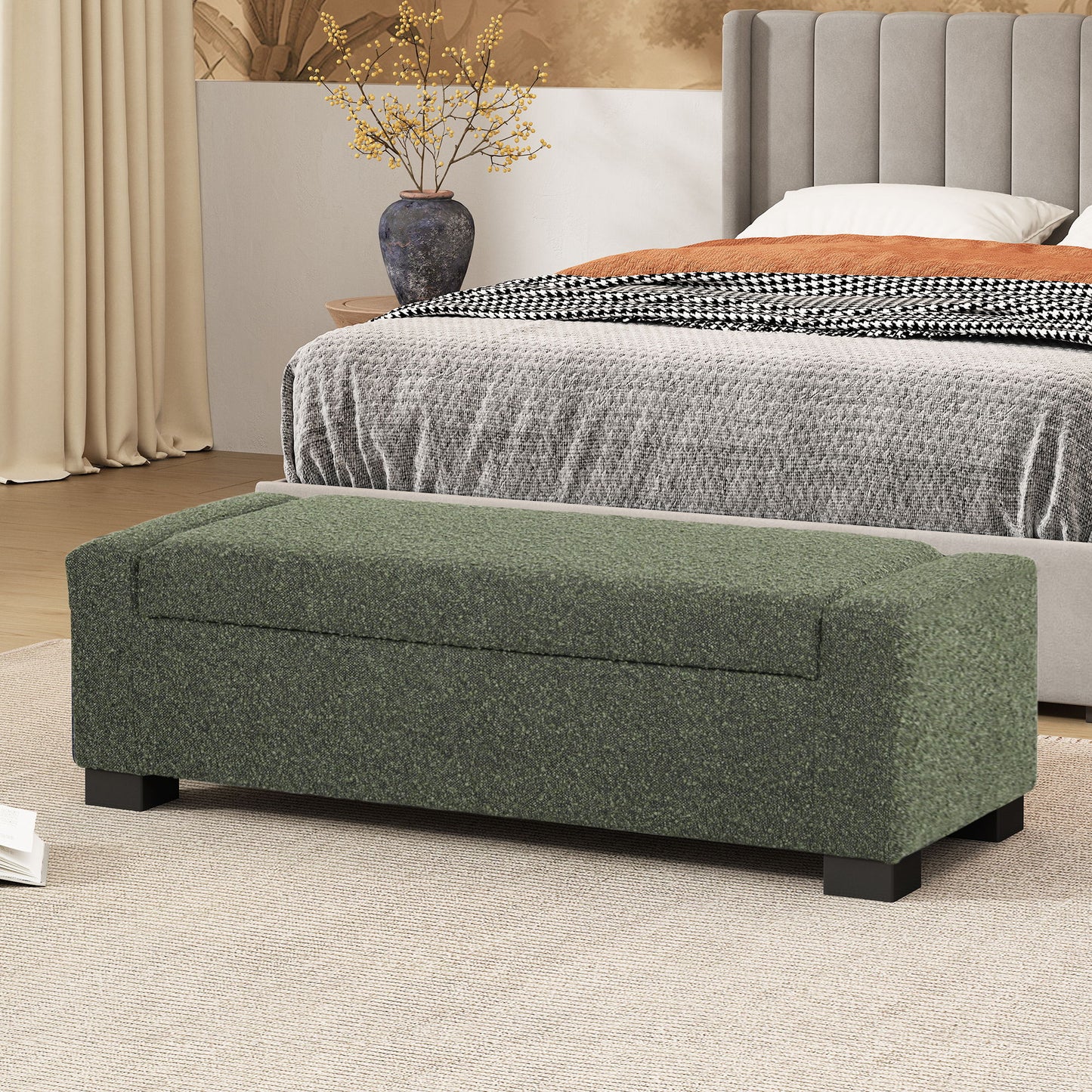 Textured Fabric Ottoman Bench With Hinged Lid