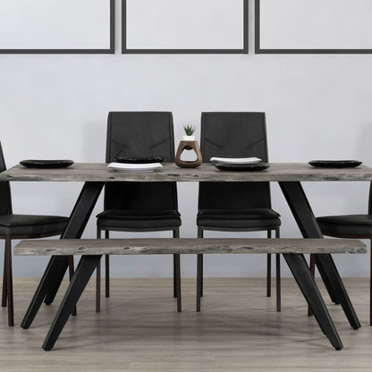 Modern Acacia Wood Dining Bench, Live Edge Design Accent Bench With Iron Legs - Black / Gray