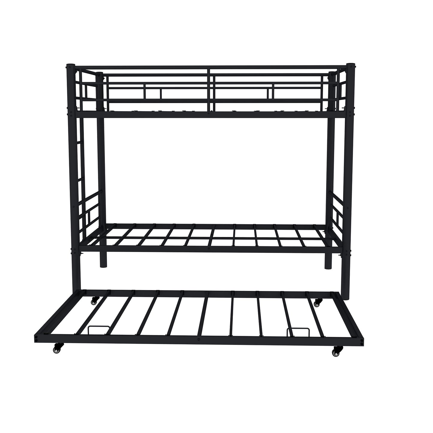 Metal Bunk Bed For Kids, Convertible Bedframe With Ladders & Guardrail