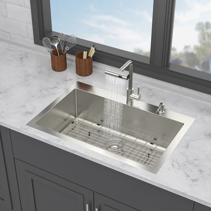 Drop In Kitchen Sink With Pull Down Faucet And Soap Dispenser