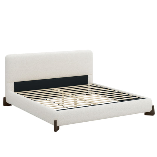 Elegant Boucle Upholstered Bed With Solid Wood Legs