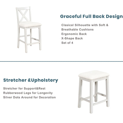 5 Pieces Counter Height Rustic Farmhouse Dining Room Wooden Bar Table Set With 2 Stools And 2 Chairs