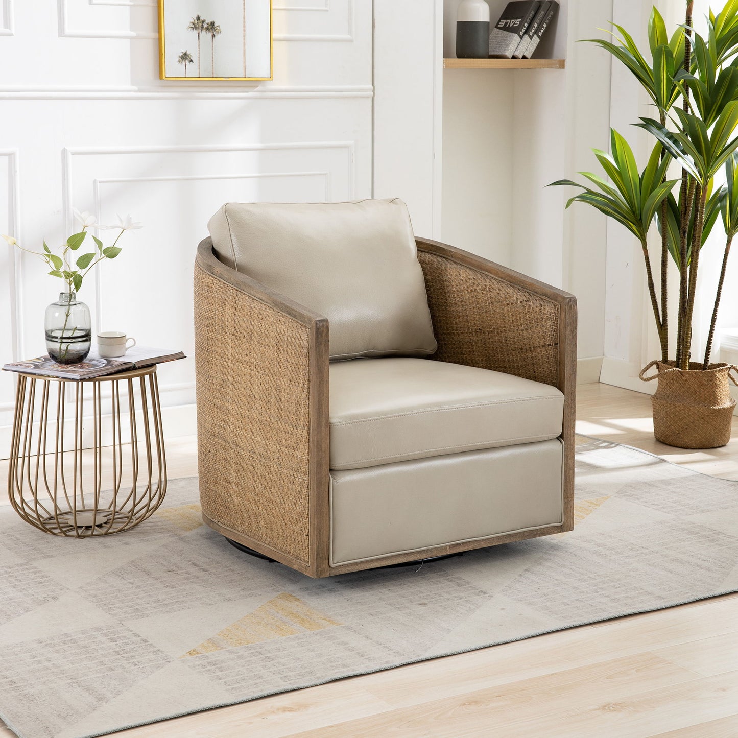 Barrel, Comfy Round Accent Sofa Chair With 360 Degree Swivel, Leisure Arm