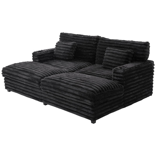 Plush Oversized Double Chaise Lounge Sofa Bed With USB Ports And Cup Holders