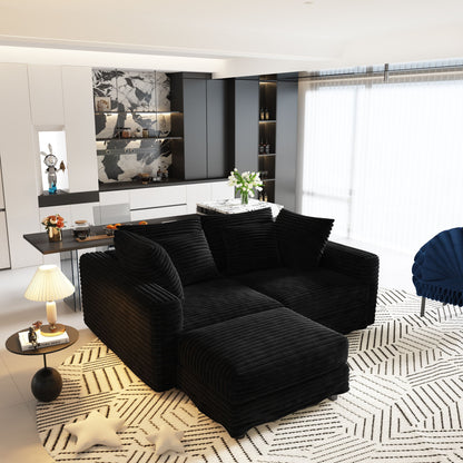 Deep Seat Convertible Sofa With Soft Pillows And Ottomans