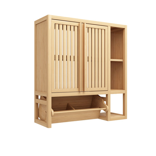 Elegant Bamboo Wall Mounted Bathroom Cabinet With Storage For Toiletries And Towels - Neutral