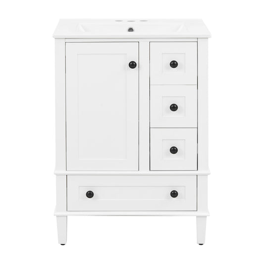 Bathroom Vanity With Integrated Basin, Soft Close Drawers, Door Mounted Double Layer Shelf