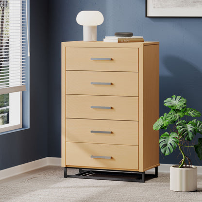 Borah - Contemporary Wood 5 Drawer Dresser - Natural