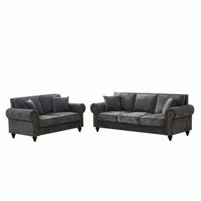 Modern 3 And 2 Seater Sofa With Rolled Arms, Tufted Upholstered Couch