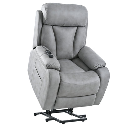 Electric Power Lift Recliner Chair, Fabric Recliner Chair, Home Theater Seating, Living Room Chair, Side Pocket, Remote Control - Light Gray