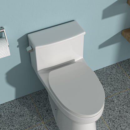 Sleek 1 Piece Toilet With Single Flush And Soft Closing Seat - White