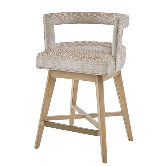 Contemporary Design Swivel Counter Stool With Low Back Support Polyester And Solid Wood - Cream
