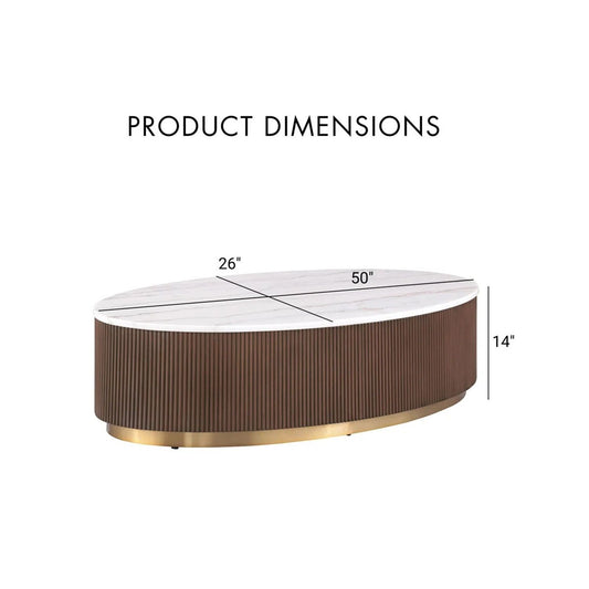 3 Piece Table Set Oval Cocktail Table, 2 Round End Tables - Brown / Gold / White