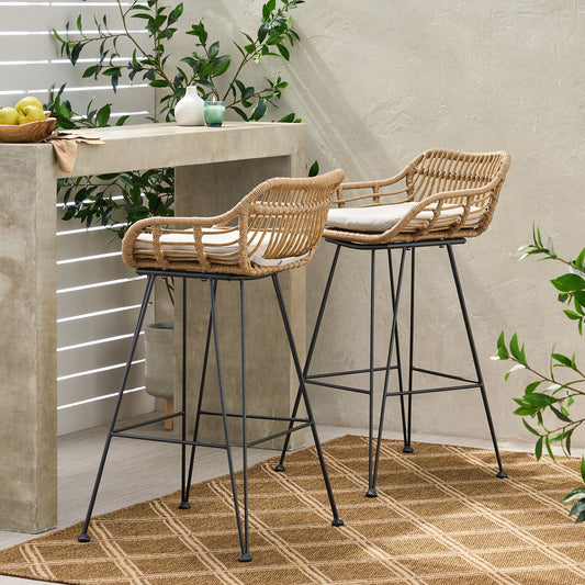 Outdoor Rattan Bar Chair With Metal Legs - Brown