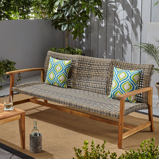 Outdoor 3 Seater Sofa With Rattan Cover - Gray