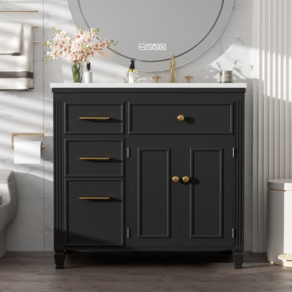 Modern Bathroom Vanity With Ceramic Sink, Freestanding, One Tip Out Drawer, 3 Side Drawers, Adjustable Shelf