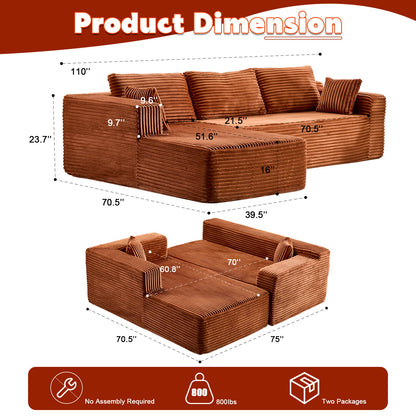 Compression Sectional Couch With Comfy Chaise, Boneless L Shape Sofa With Deep Seat