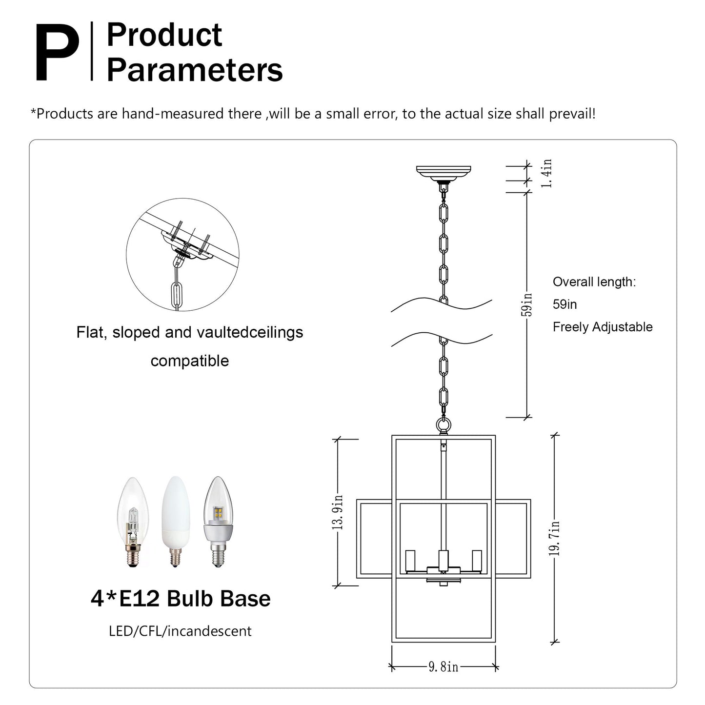 4 Light Metal Lantern Tiered Pendant Hanging Light Fixtures, Industrial Farmhouse Adjustable Height Chandeliers For Dining Room Hallway Foyer Entryway (E12 Bulbs Not Included)